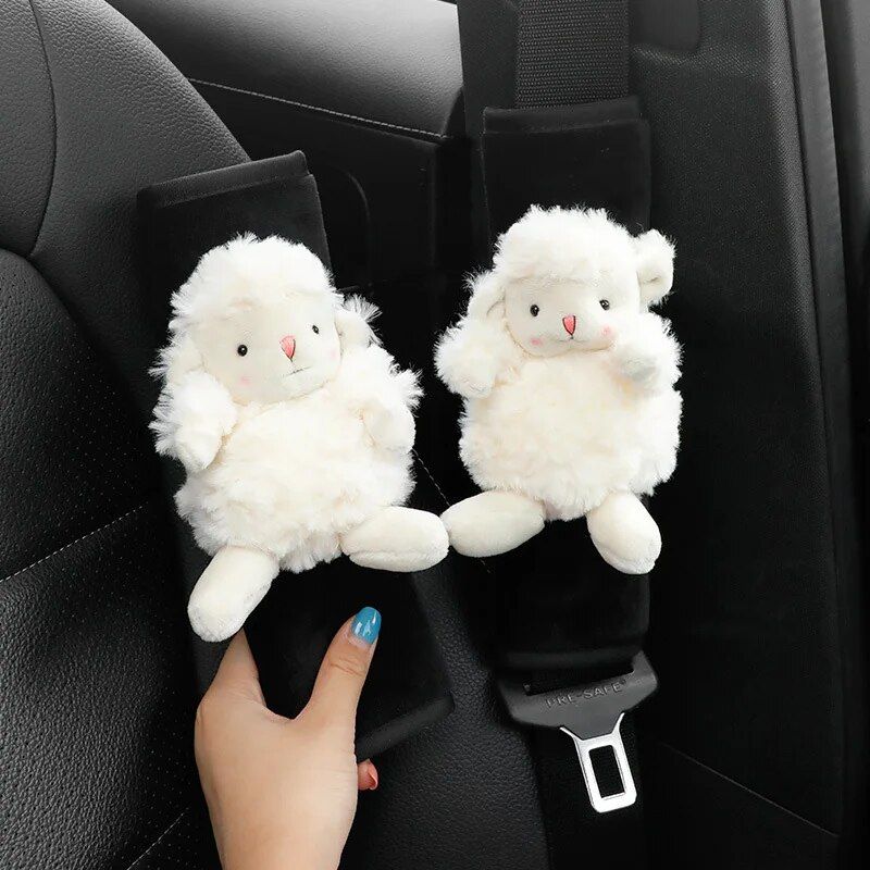 Cartoon lamb plush car seat belt covers, view 2 - MRSLM