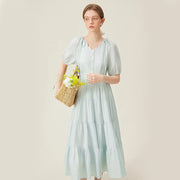 v-neck a-line midi dress, view 5 - MRSLM