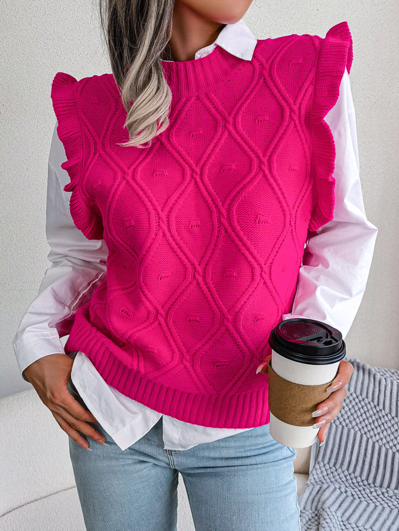 Women's ruffle-trim diamond knit sweater vest, view 8 - MRSLM