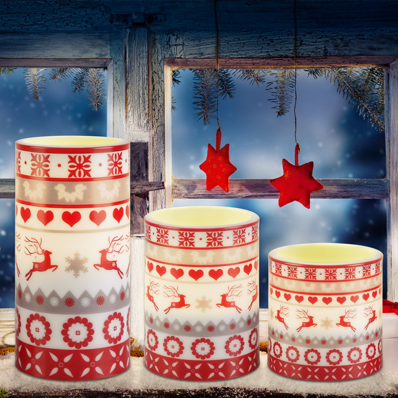 Christmas flameless LED pillar candles set of 3, view 6 - MRSLM