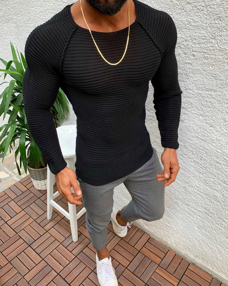 Men's slim-fit crew neck knit sweater, view 4 - MRSLM
