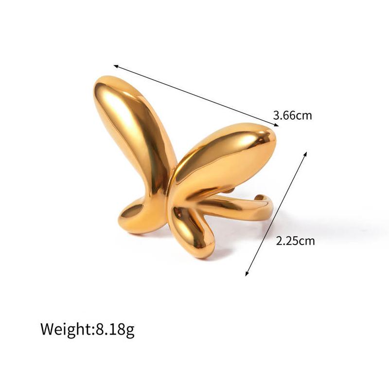 18K Gold-Plated Stainless Steel Butterfly Ring - Elegant Chunky Ring for Special Occasions