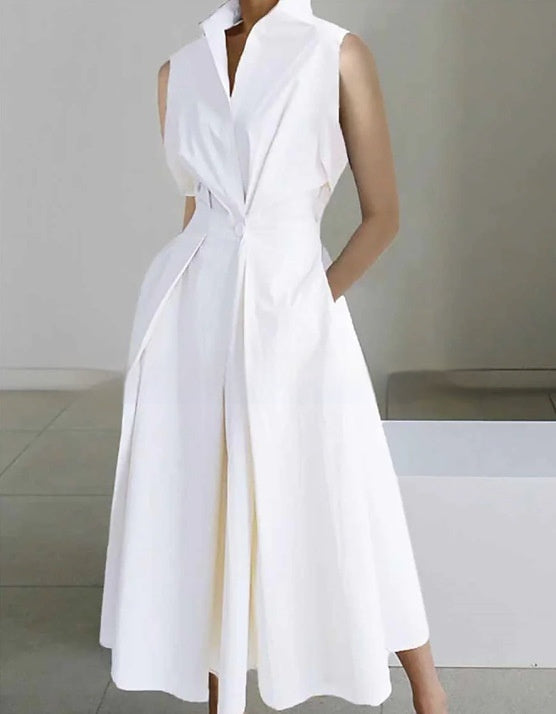 stand-up collar printed mid-length dress, view 3 - MRSLM