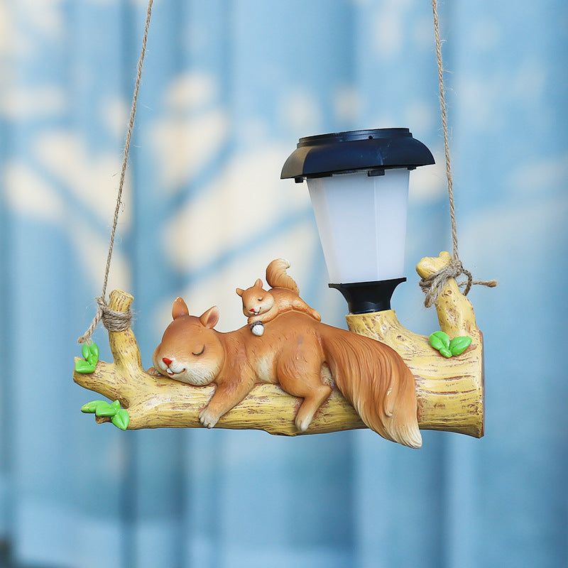 solar-powered resin sloth squirrel statue, view 6 - MRSLM