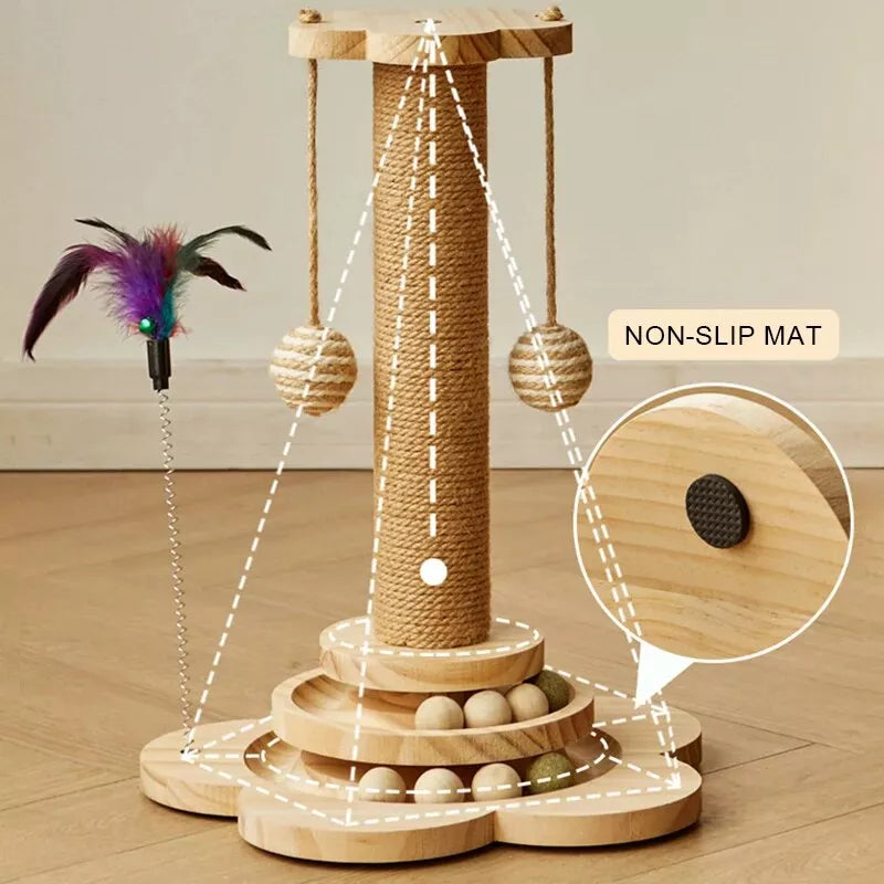 Pine wood cat scratcher tower, view 8 - MRSLM