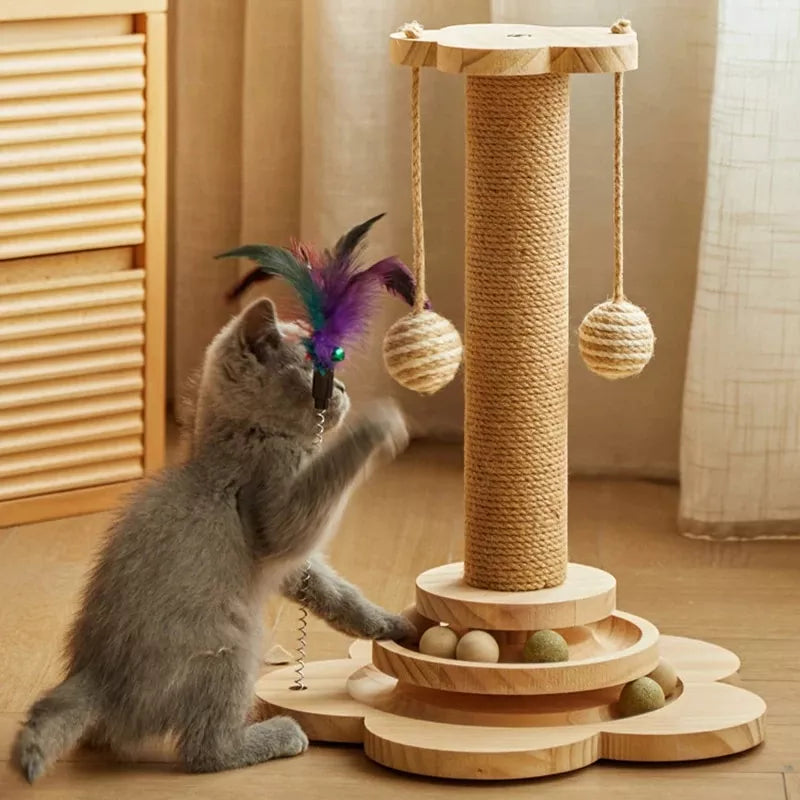 Pine wood cat scratcher tower, view 5 - MRSLM
