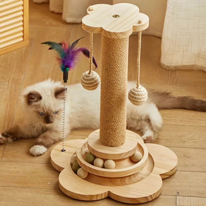 Pine wood cat scratcher tower, view 7 - MRSLM