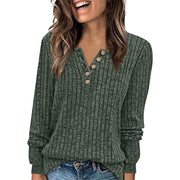 women's round neck button pullover top, view 2 - MRSLM