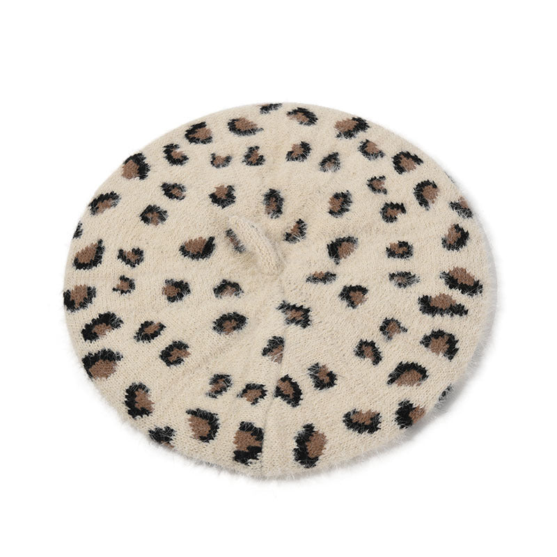 leopard knitted plush beret, view 2 - MRSLM