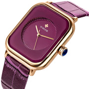 ladies square dial leather strap watch, view 3 - MRSLM