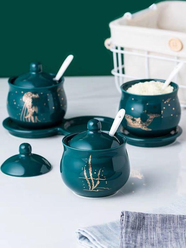 emerald ceramic seasoning jar set, view 6 - MRSLM