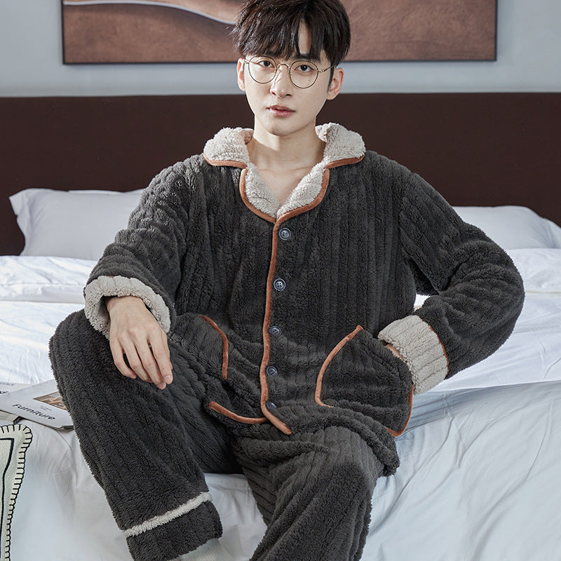 Men's fleece-lined flannel pajama set, view 18 - MRSLM