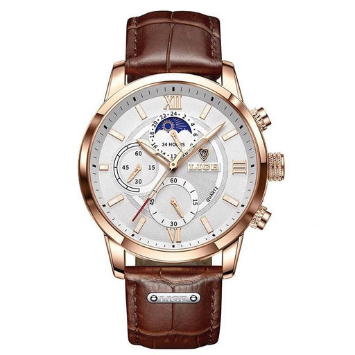 men's leather quartz watch, view 6 - MRSLM