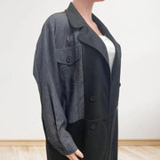 suit collar denim stitching mid-length coat, view 4 - MRSLM