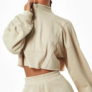 women's cotton patchwork zip-up hoodie, view 7 - MRSLM