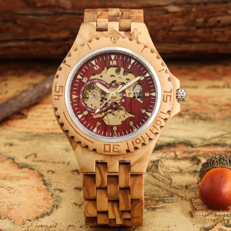 ebony zebra wood automatic watch, view 8 - MRSLM