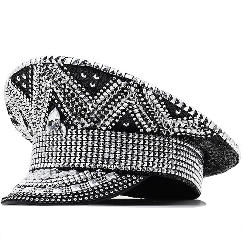 black paillette flat top party hat, view 5 - MRSLM
