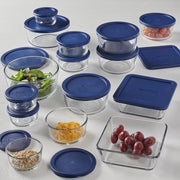 30-piece glass food storage set with navy lids, view 3 - MRSLM