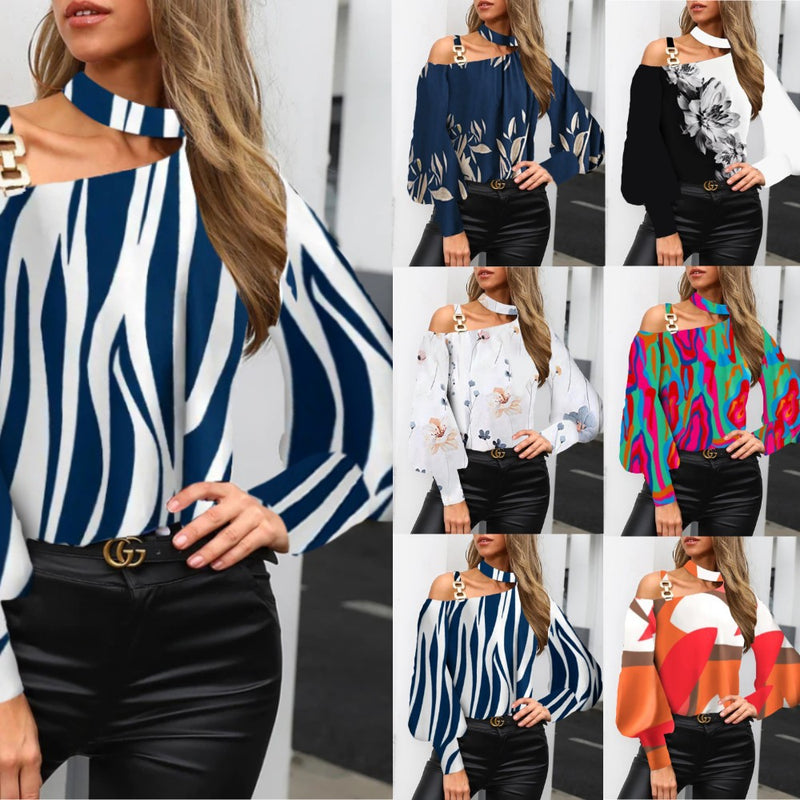 women's printed metal buckle halter shirt - MRSLM