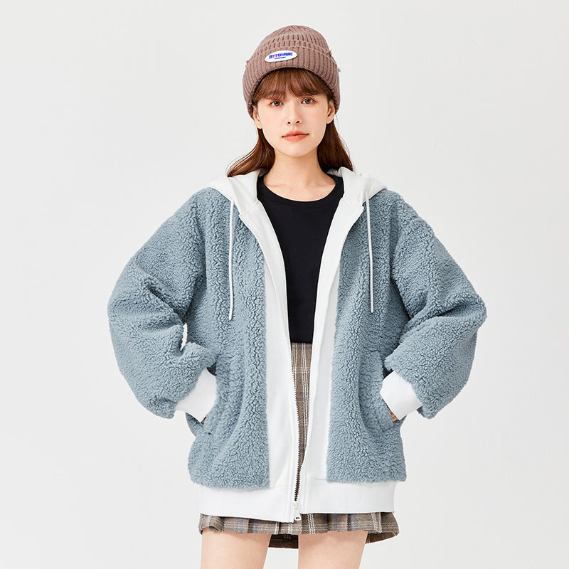 women's hooded lamb wool coat, view 2 - MRSLM