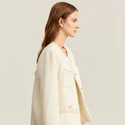 elegant crewneck beaded buckle jacket, view 3 - MRSLM