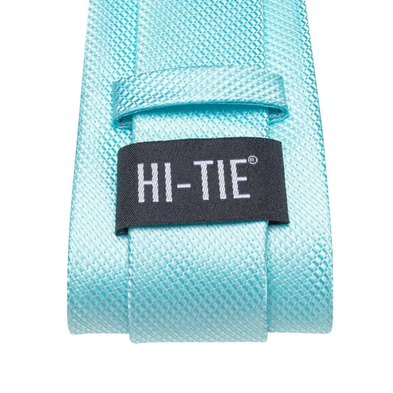 peacock blue plaid silk necktie set for men, view 6 - MRSLM