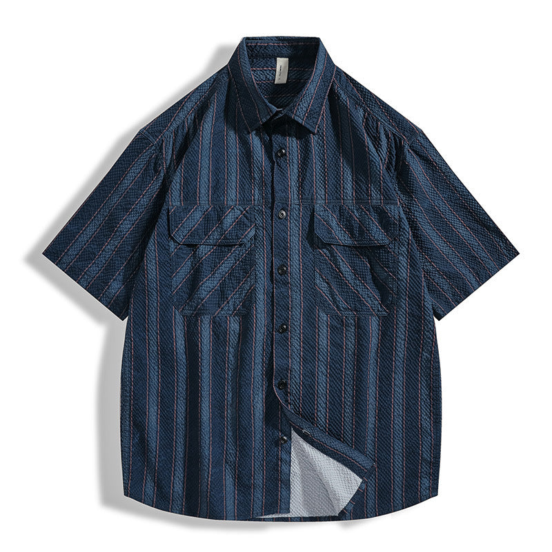men's seersucker striped shirt, view 6 - MRSLM