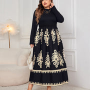 Printed plus size loose long sleeve dress, view 6 - MRSLM