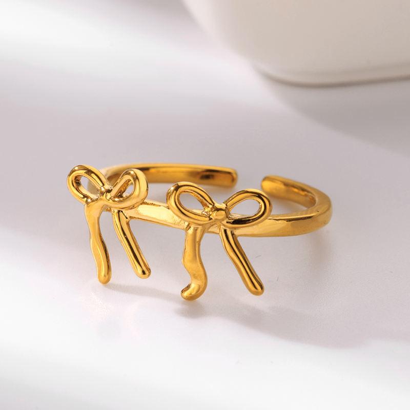 double bow knot gold stainless steel ring - MRSLM