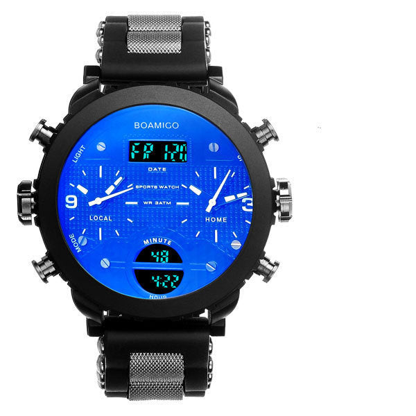 Men's Double Display 3 Time Zone Waterproof Watch