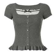 square collar short sleeve knit tee, view 4 - MRSLM