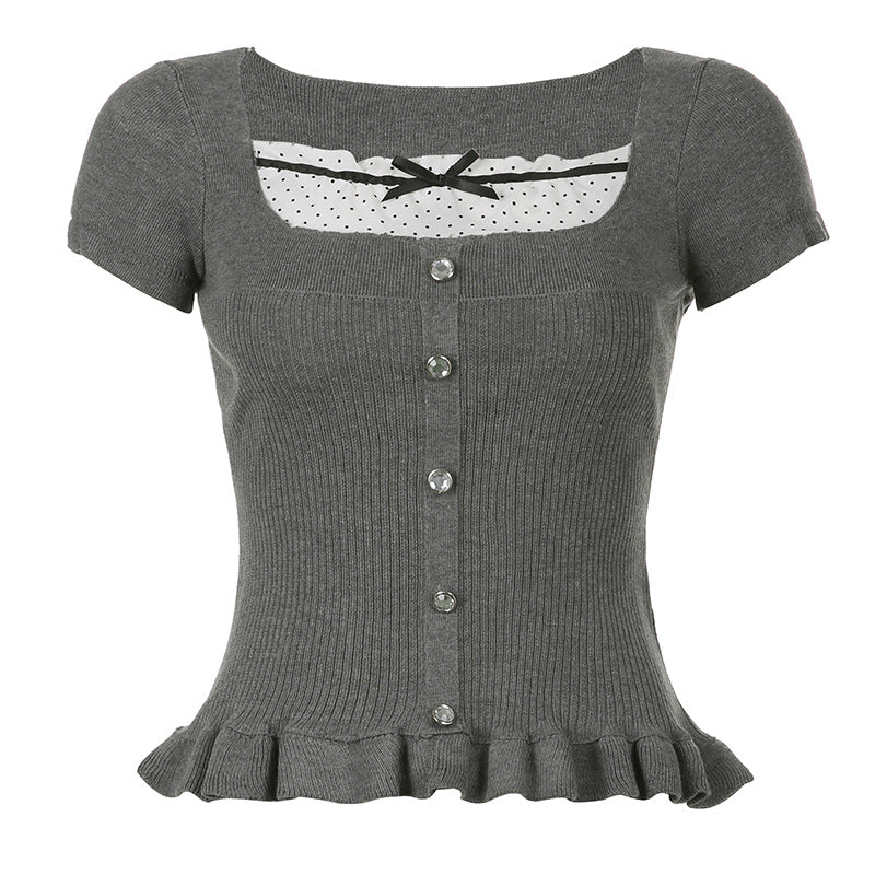 square collar short sleeve knit tee, view 4 - MRSLM