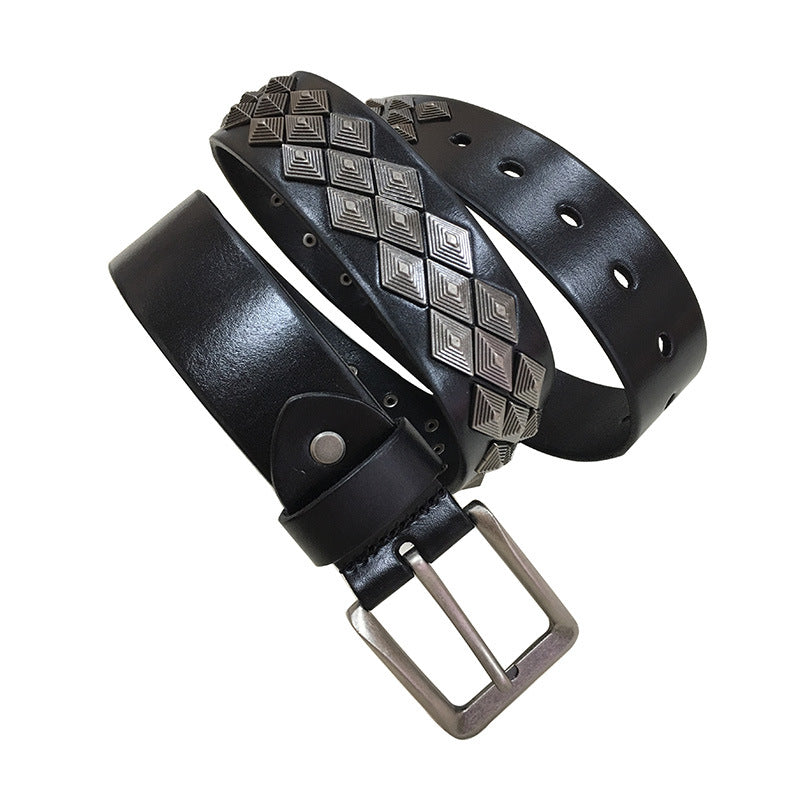 rivet leather belt with square buckle, view 5 - MRSLM
