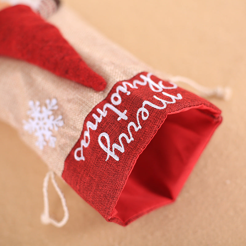 Christmas gnome burlap gift bag, view 3 - MRSLM