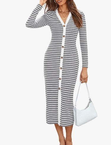 Striped mid-length dress, view 10 - MRSLM