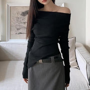 women's slash neck knitted pullover, view 5 - MRSLM