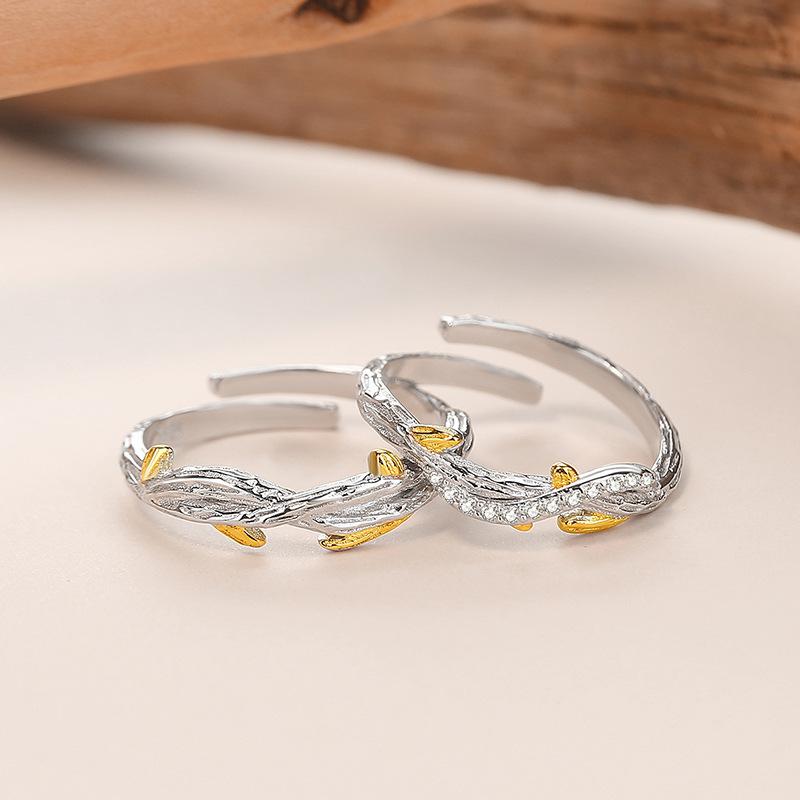 branch couple silver ring, view 2 - MRSLM
