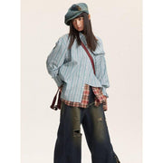 striped long sleeve blouse, view 4 - MRSLM