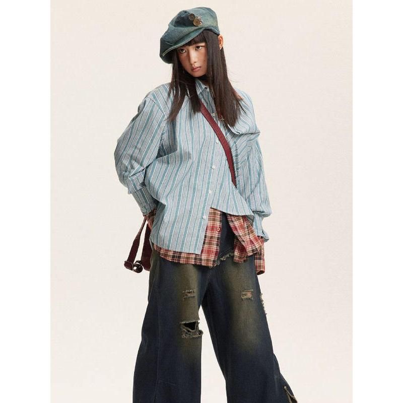striped long sleeve blouse, view 4 - MRSLM
