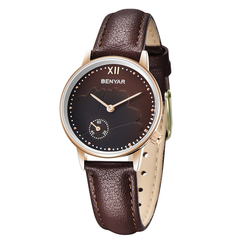ladies quartz leather strap watch, view 6 - MRSLM