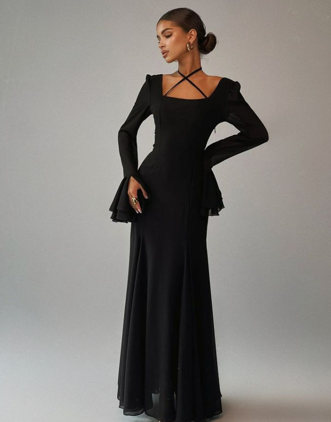 Square collar bell sleeve dress, view 7 - MRSLM