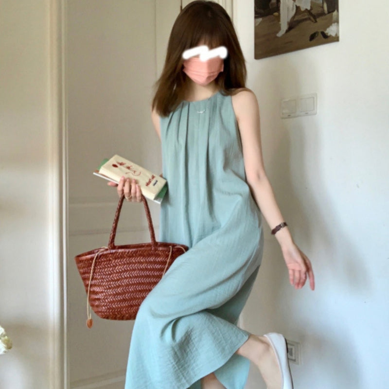 pea green halter long dress - MRSLM