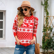 Women's Christmas reindeer snowflake knit sweater, view 8 - MRSLM