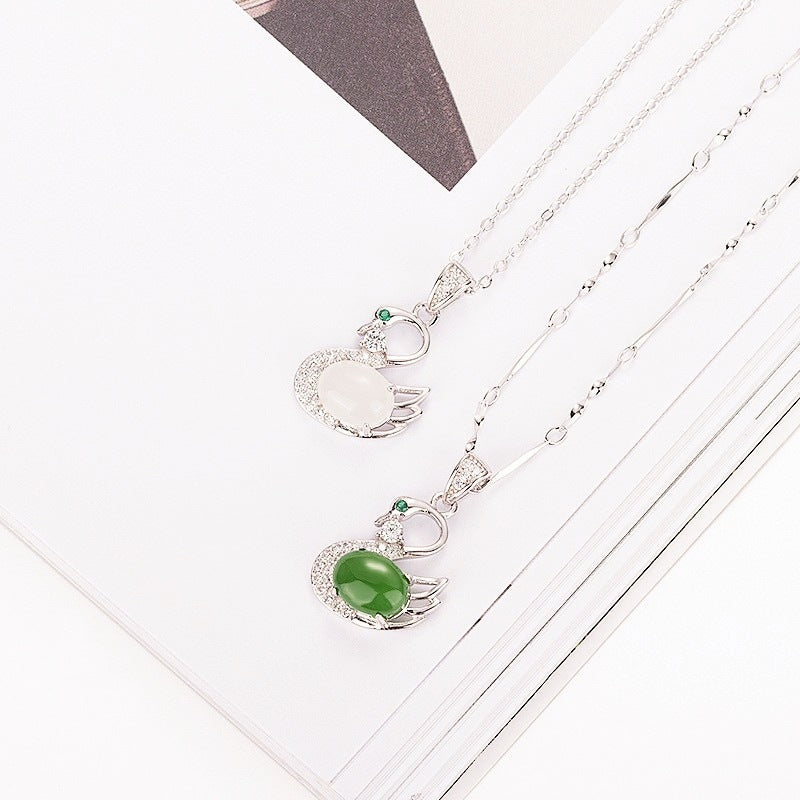 swan and jade pendant necklace - MRSLM