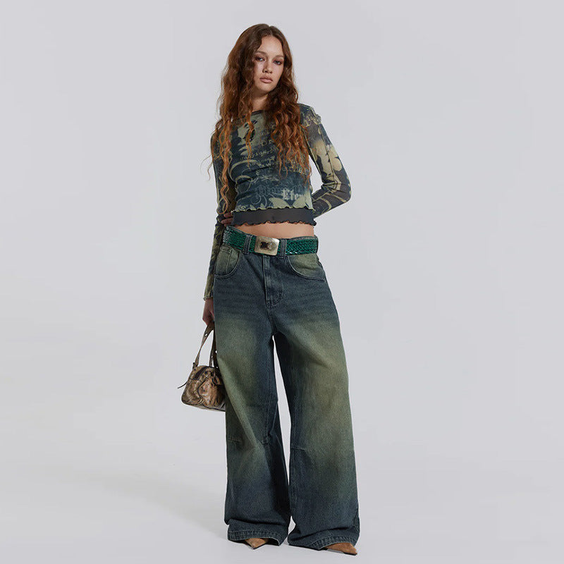 Women's Summer Washed Gradient Retro Mid-waist Jeans