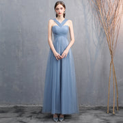 gray-blue off-shoulder banquet dress, view 11 - MRSLM