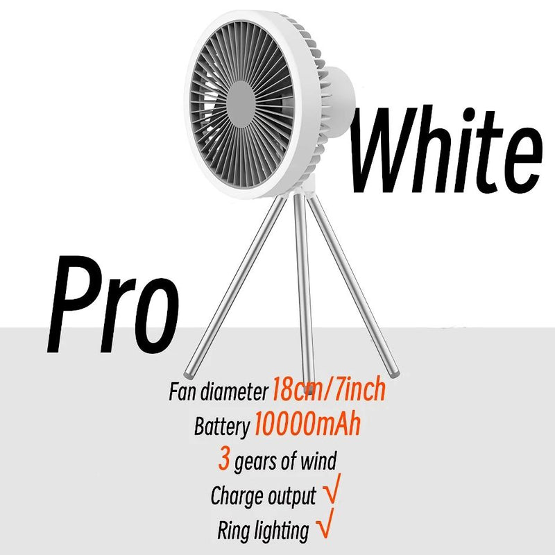 rechargeable camping fan with LED light, view 2 - MRSLM