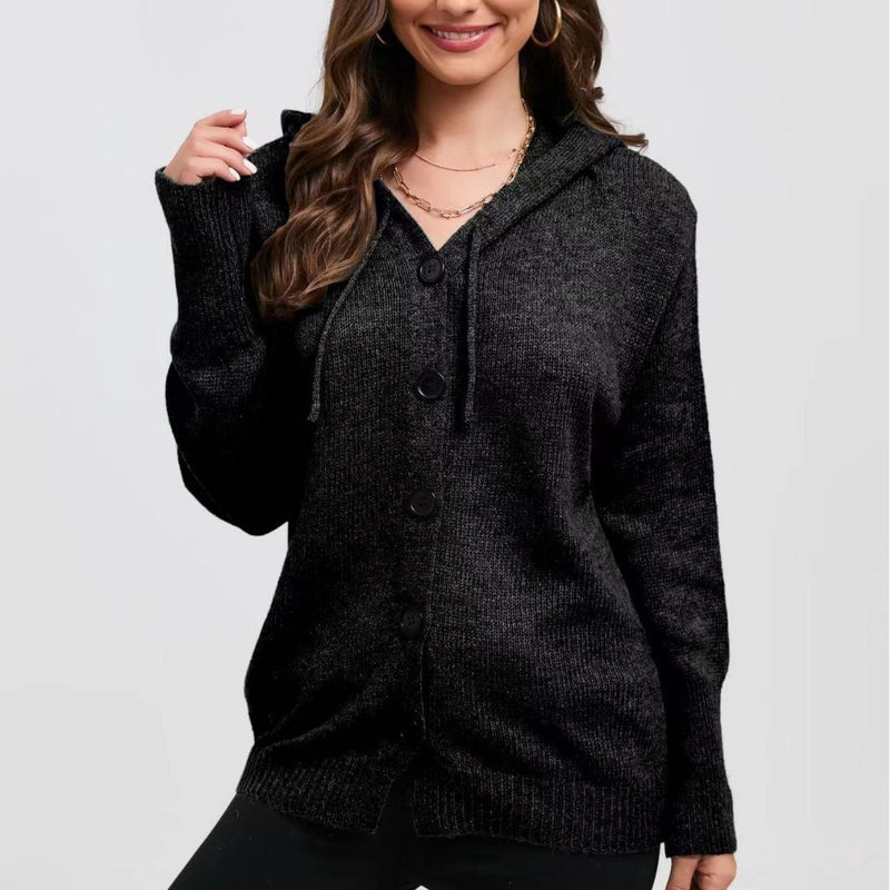 women's hooded single-breasted knit sweater - MRSLM