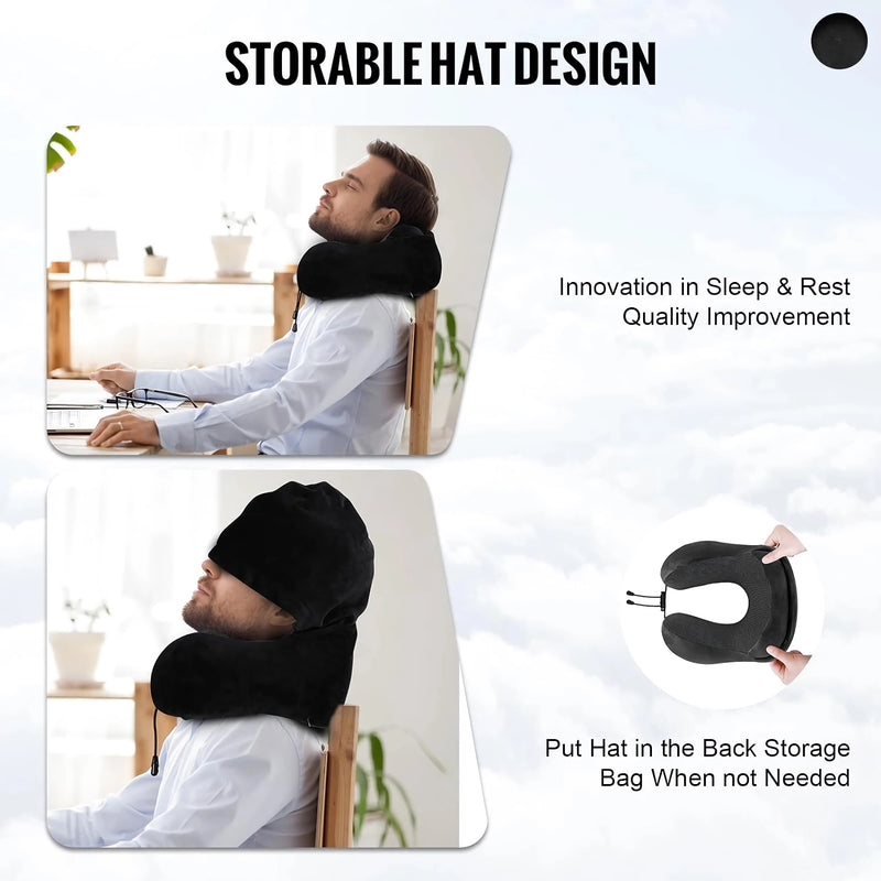 velvet memory foam travel pillow with hood, view 4 - MRSLM