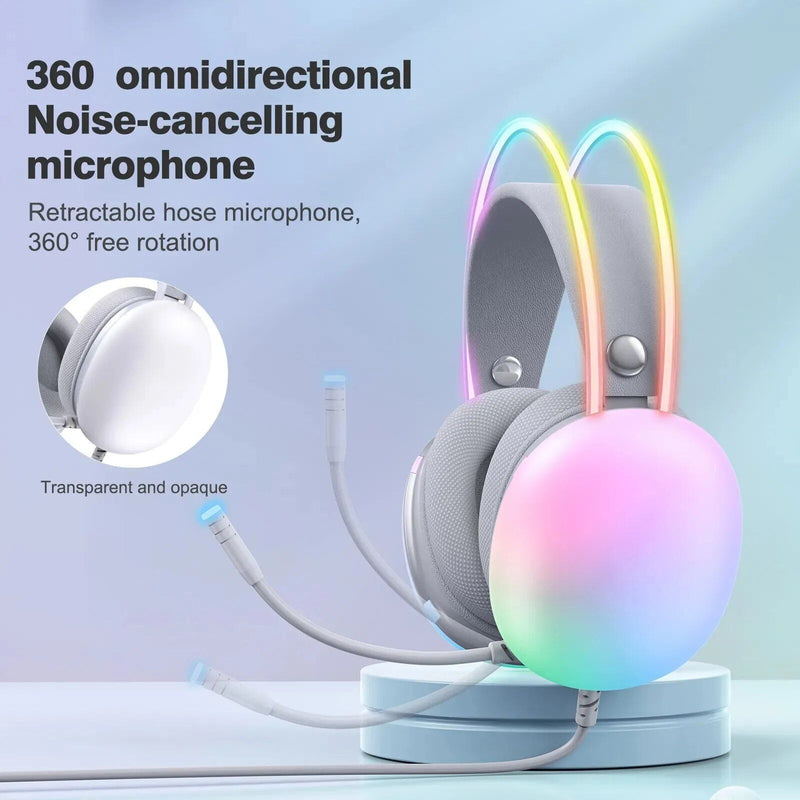 Full RGB PC Gaming Headphones with Customizable Lights and Noise-Cancelling Mic